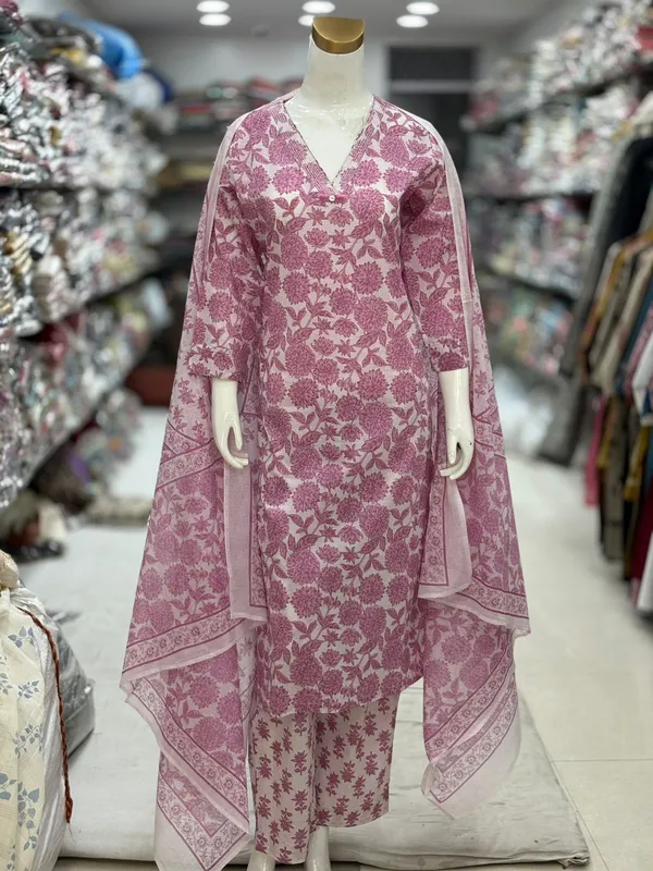 Pink_Cotton_Straight_Floral_Print_Kurta_Set_For_Women