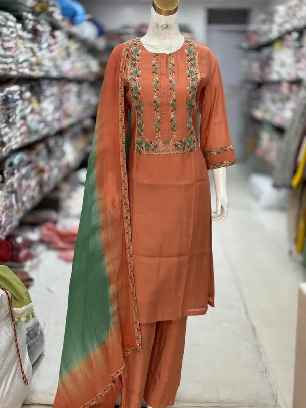 Peach_Modal_Silk_Straight_Embroidered_Kurta_Set_For_Women
