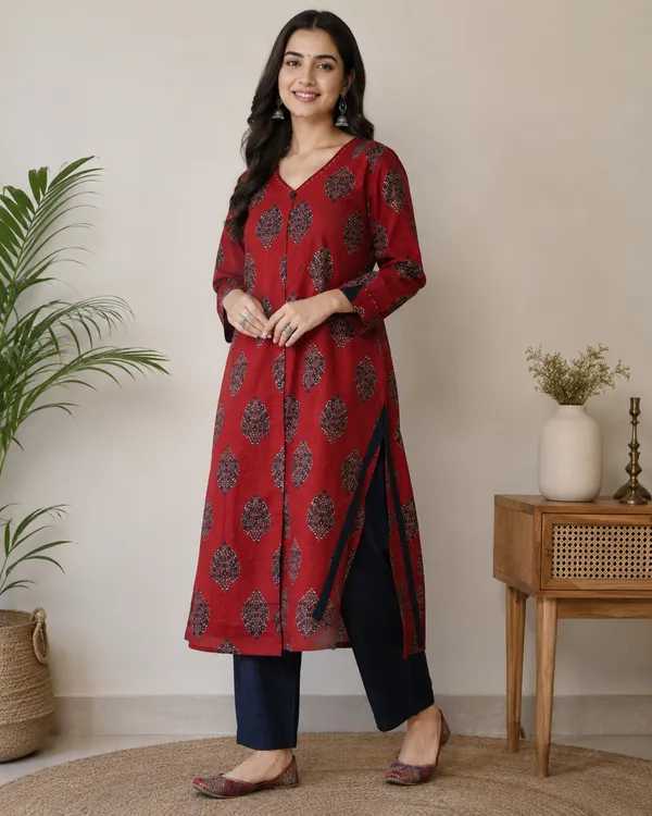 Printed_Red_Long_Kurta_in_A_line_pattern_