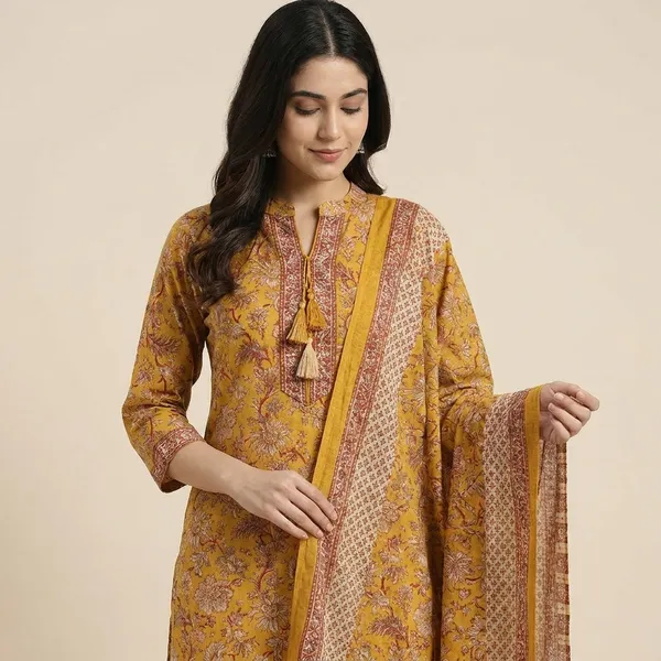 Mustard_Yellow_Cotton_Straight_Floral_Print_Kurta_Set_For_Women