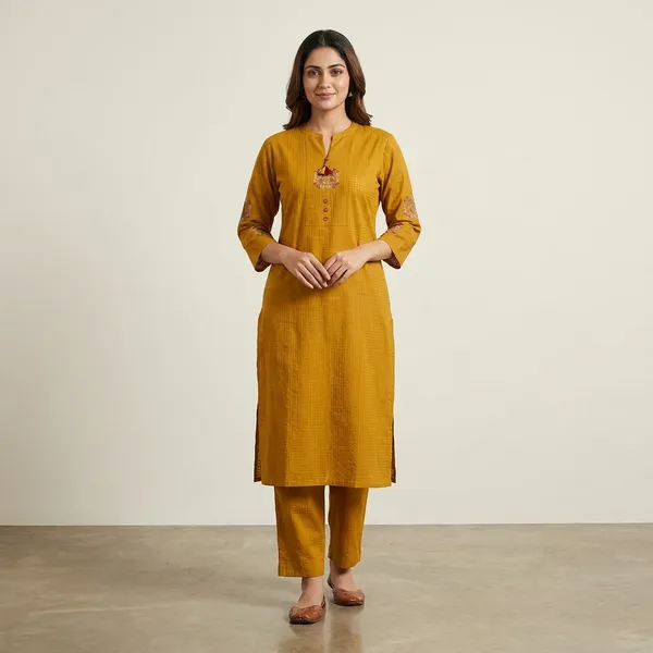 Mustard_Cotton_Straight_Embroidered_Kurta_Set_For_Women