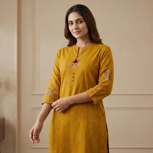 Mustard_Cotton_Straight_Embroidered_Kurta_Set_For_Women