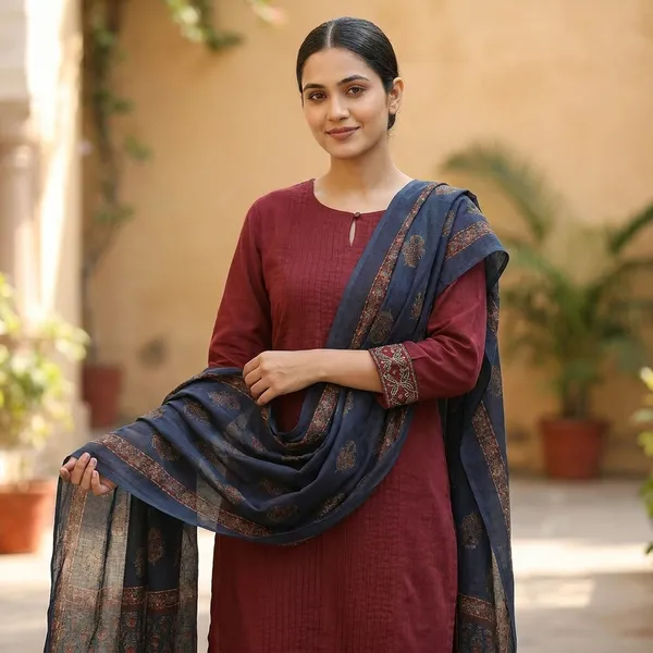 Maroon_Cotton_Silk_Pintuck_Embroidered_Kurta_Set_For_Women