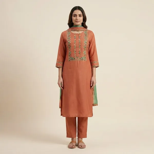 Peach_Modal_Silk_Straight_Embroidered_Kurta_Set_For_Women