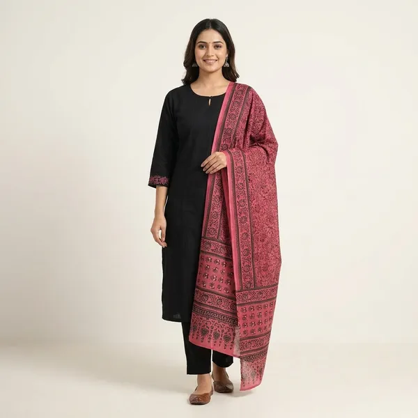 Black_Cotton_Silk_Straight_Kurta_Set_For_Women