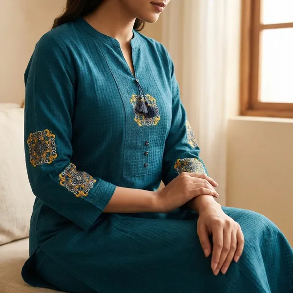 Teal_Cotton_Embellished_Straight_Kurta_Set_For_Women