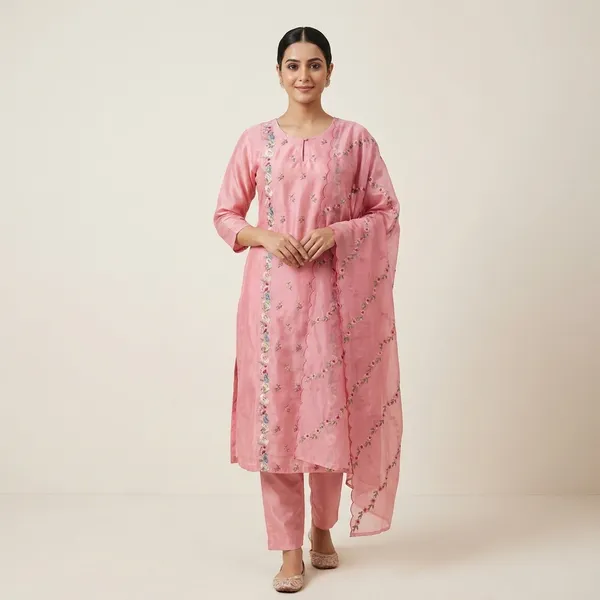 Pink_Chanderi_Silk_Floral_Embroidered_Kurta_Set_For_Women