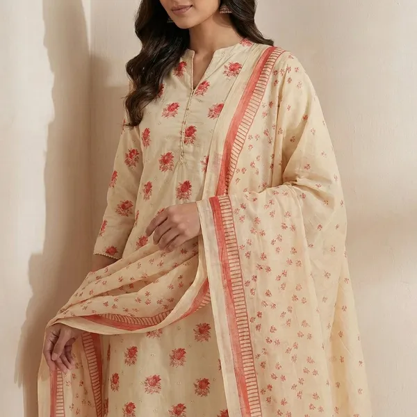 Cream_Cotton_Floral_Printed_Kurta_Set_For_Women