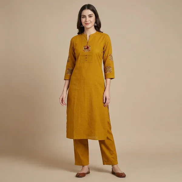 Mustard_Cotton_Embroidered_Straight_Kurta_Set_For_Women