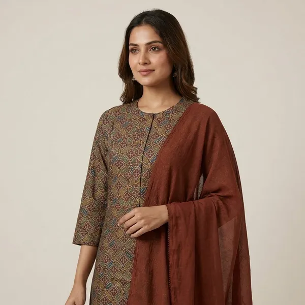 Brown_Cotton_Geometric_Printed_Kurta_Set_For_Women