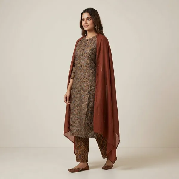 Brown_Cotton_Geometric_Printed_Kurta_Set_For_Women