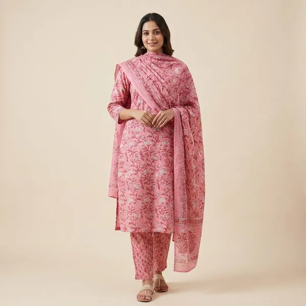 Pink_Cotton_Straight_Floral_Print_Kurta_Set_For_Women