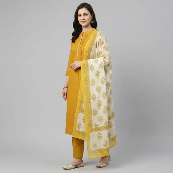 Mustard_Yellow_Cotton_Embroidered_Straight_Kurta_Set_For_Women
