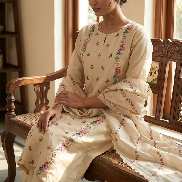 Cream_Chanderi_Silk_Floral_Embroidered_Kurta_Set_For_Women