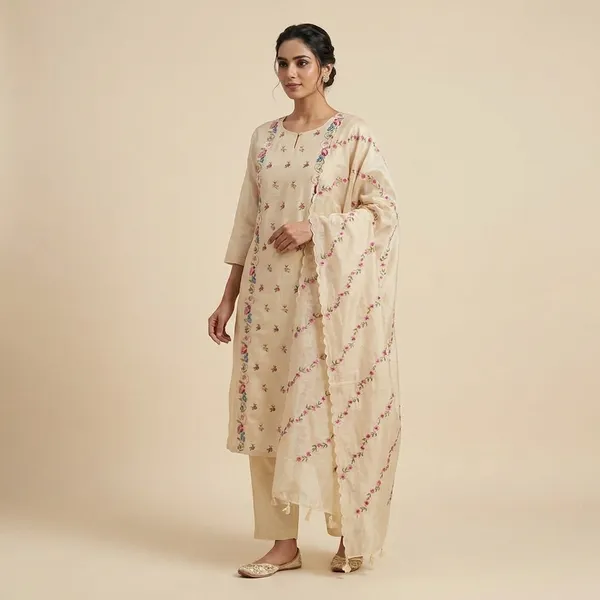 Cream_Chanderi_Silk_Floral_Embroidered_Kurta_Set_For_Women