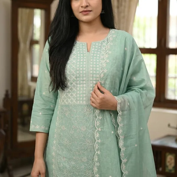 Mint_Green_Chanderi_Embroidered_Straight_Kurta_Set_For_Women