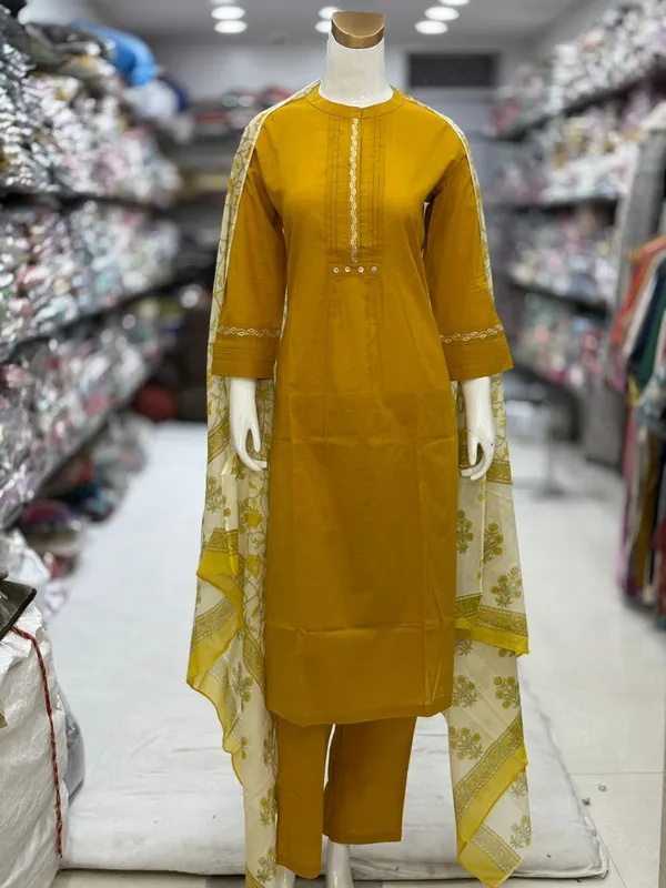 Mustard_Yellow_Cotton_Embroidered_Straight_Kurta_Set_For_Women