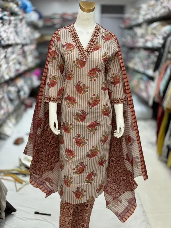 Beige_Embroidered_Striped_Ethnic_Kurta_Set_For_Women