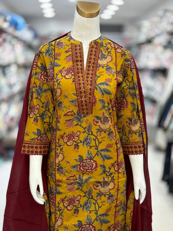 Mustard_Cotton_Straight_Floral_Print_Kurta_Set_For_Women