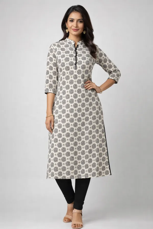 White_And_Black_Geometric_Print_Sleeveless_Dress_For_Women_(Kurta_Only)