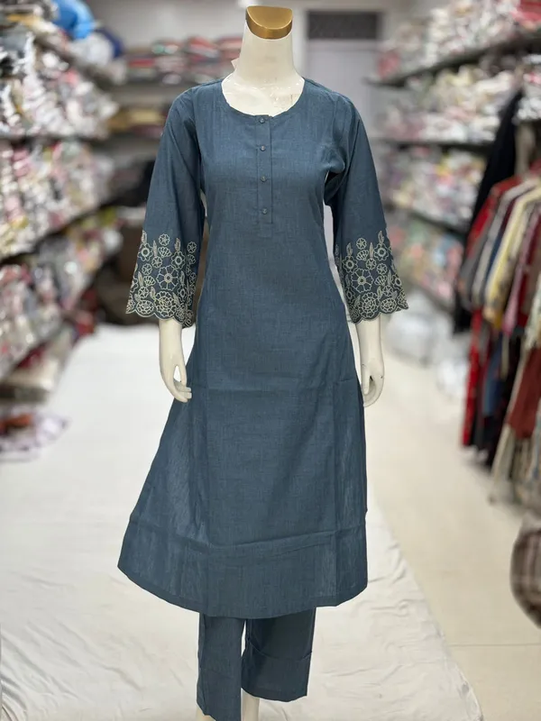 Blue_Cotton_Embroidered_Straight_Kurta_Set_For_Women