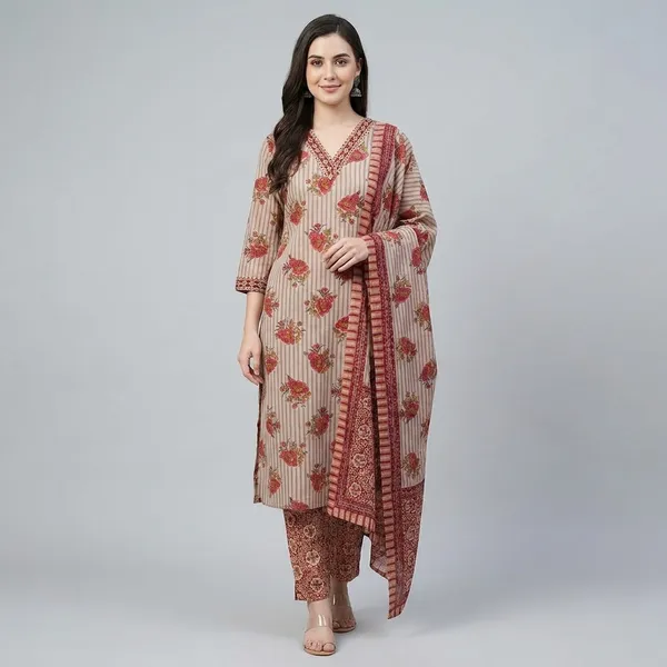 Beige_Embroidered_Striped_Ethnic_Kurta_Set_For_Women
