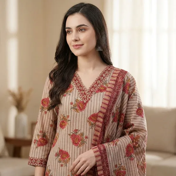 Beige_Embroidered_Striped_Ethnic_Kurta_Set_For_Women