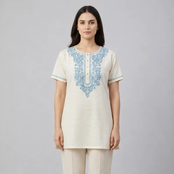 White_Embroidered_Georgette_Ethnic_Kurta_For_Women_(Kurta_Only)