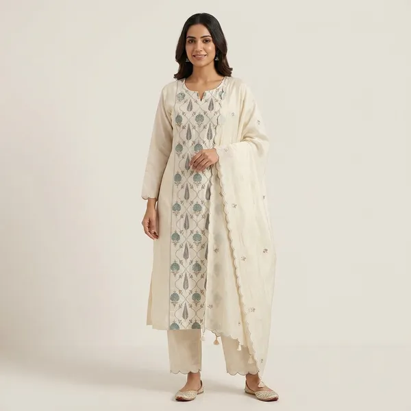 Olive_Green_Printed_Cotton_Blend_Kurti_Set_For_Women