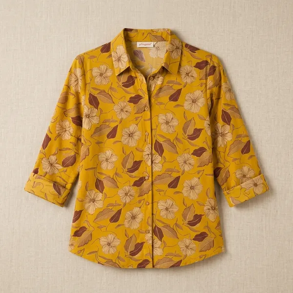 Mustard_Yellow_Floral_Print_Half_Sleeve_Top_For_Women