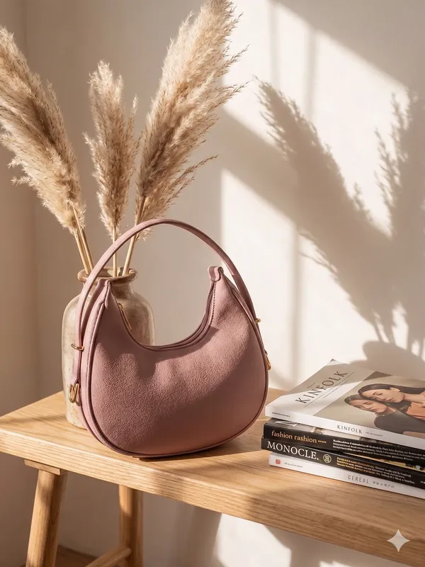 Pink_Faux_Leather_Crescent_Shoulder_Bag_For_Women