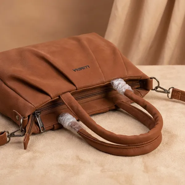 Brown_Faux_Leather_Multi_Pocket_Shoulder_Bag_For_Women