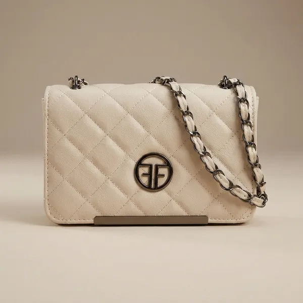 Cream_Quilted_Synthetic_Leather_Chain_Strap_Shoulder_Bag_For_Women