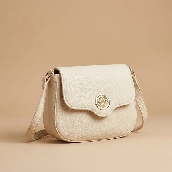 Cream_Faux_Leather_Gold_Hardware_Flap_Shoulder_Bag_For_Women