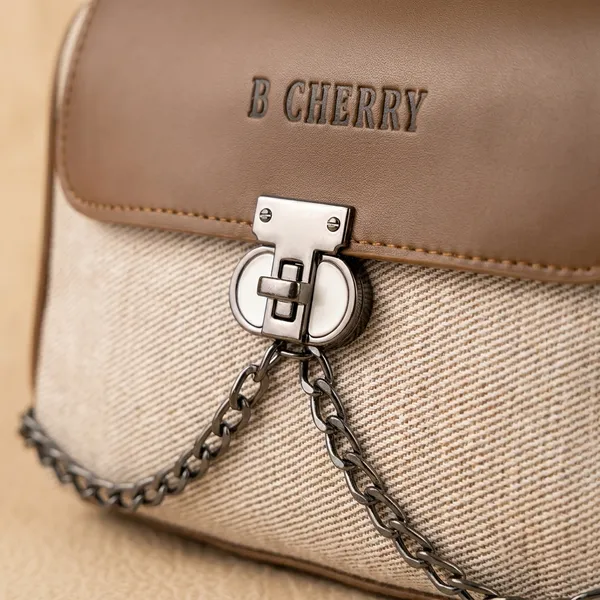 Grey_Canvas_Faux_Leather_Trim_Chain_Detail_Crossbody_Bag_For_Women