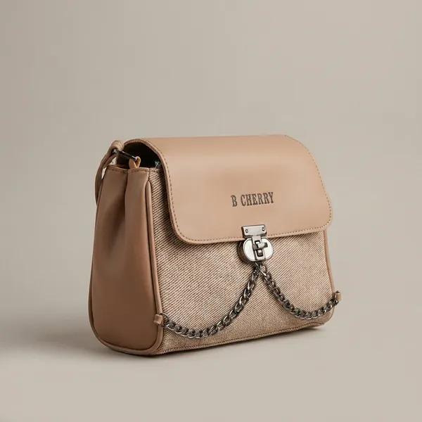 Brown_Canvas_Faux_Leather_Trim_Flap_Shoulder_Bag_For_Women