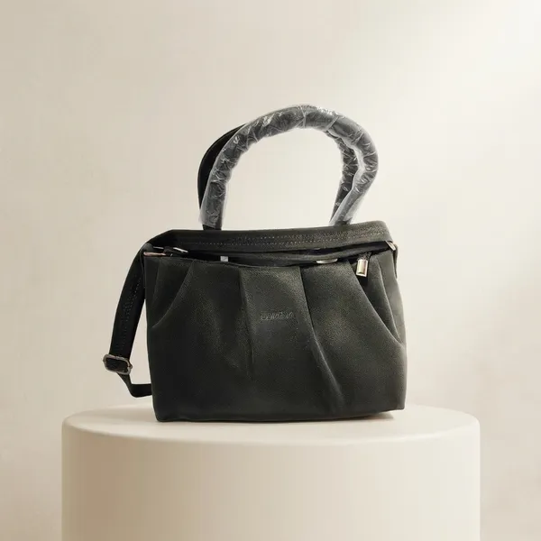 Black_Faux_Leather_Pleated_Structured_Shoulder_Bag_For_Women