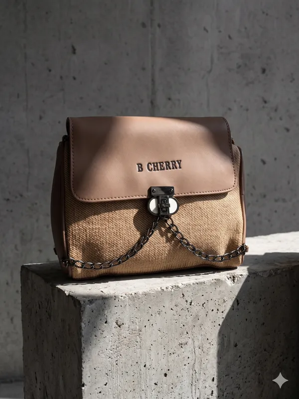 Peach_Canvas_Faux_Leather_Chain_Detail_Sling_Bag_For_Women