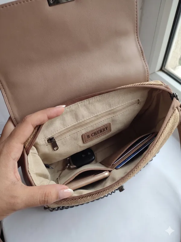 Peach_Canvas_Faux_Leather_Chain_Detail_Sling_Bag_For_Women