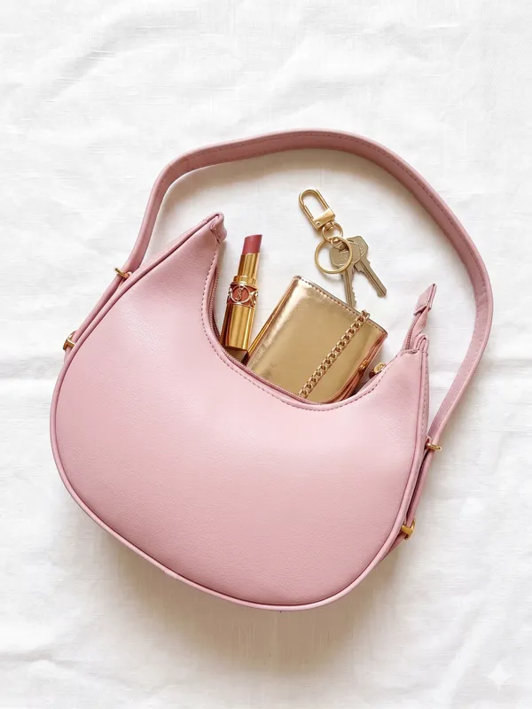 Pink_Faux_Leather_Crescent_Shoulder_Bag_For_Women