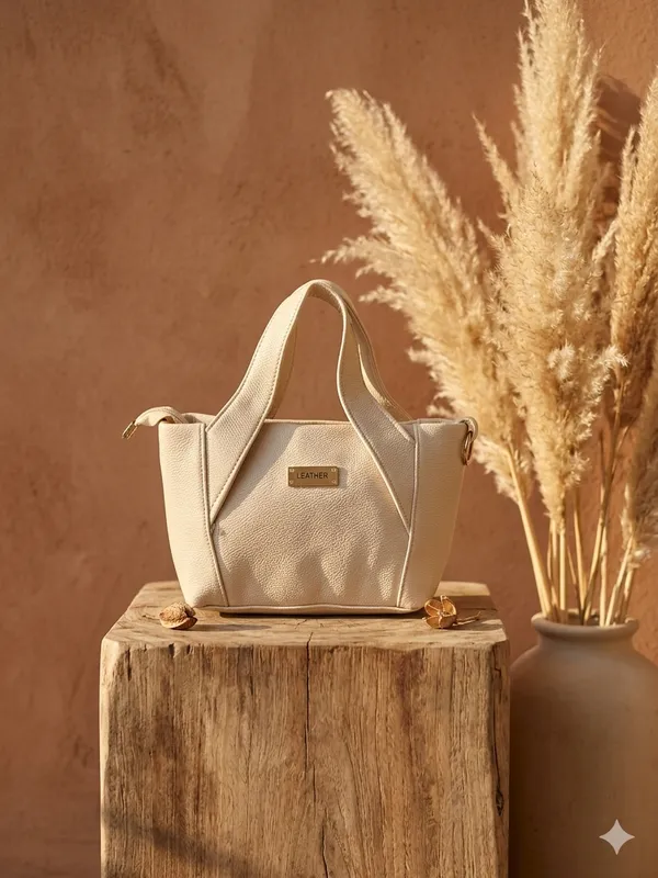 Cream_Faux_Leather_Structured_Handbag_For_Women