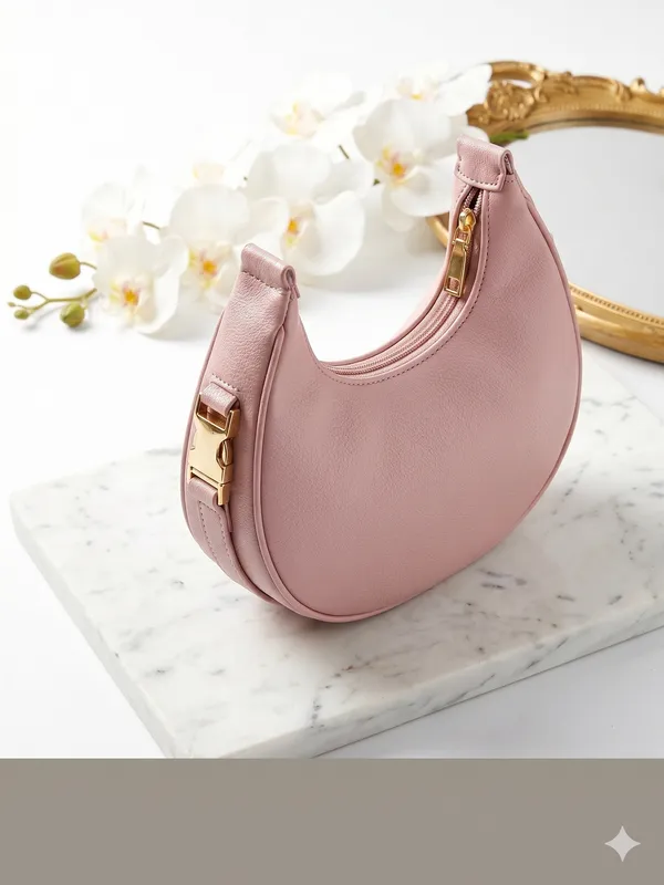 Pink_Faux_Leather_Crescent_Shoulder_Bag_For_Women