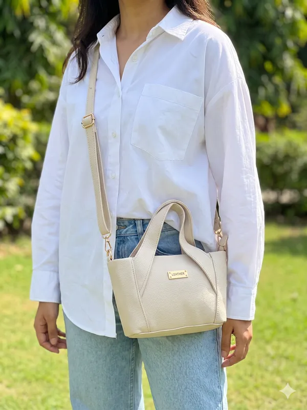 Cream_Faux_Leather_Structured_Handbag_For_Women