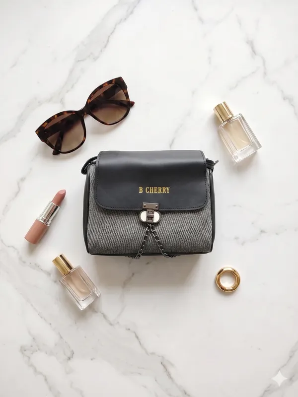 Black_Textured_Faux_Leather_Chain_Detail_Crossbody_Bag_For_Women