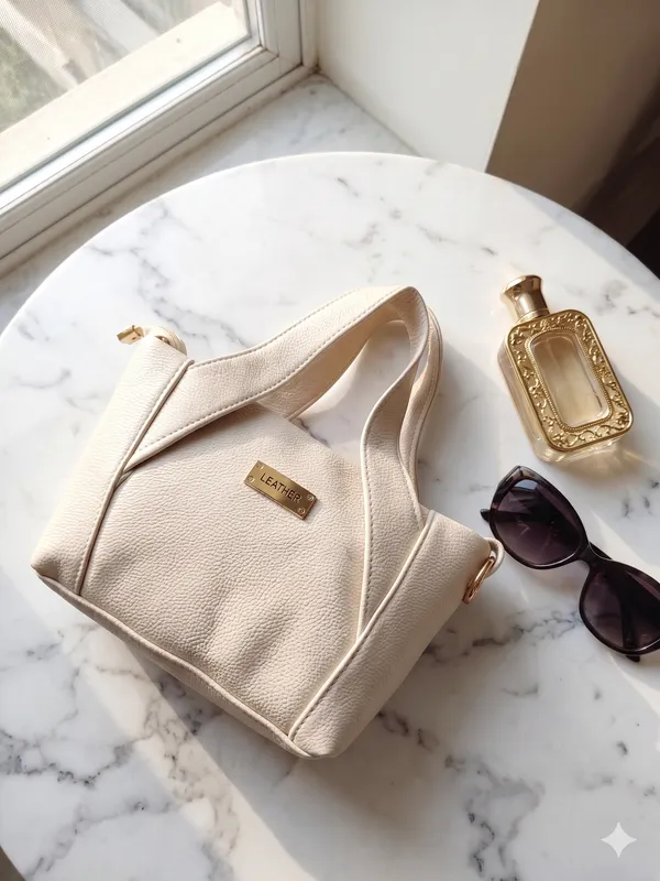 Cream_Faux_Leather_Structured_Handbag_For_Women