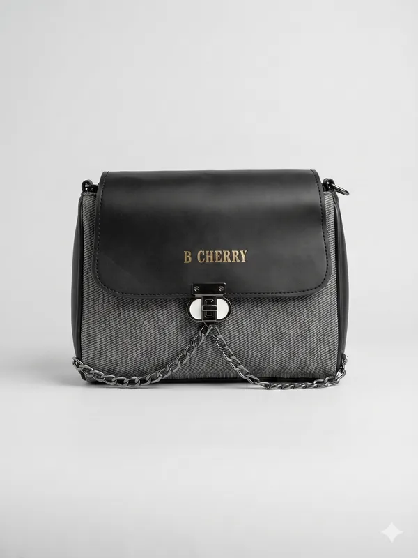 Black_Textured_Faux_Leather_Chain_Detail_Crossbody_Bag_For_Women