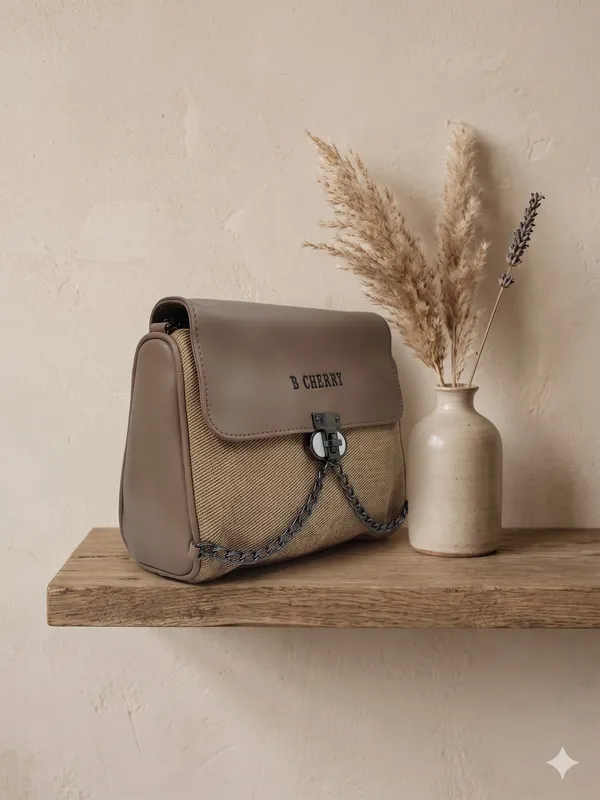 Peach_Canvas_Faux_Leather_Chain_Detail_Sling_Bag_For_Women