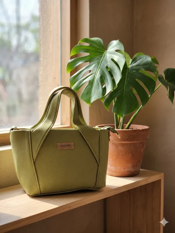 Olive_Green_Leather_Structured_Top_Handle_Handbag_For_Women