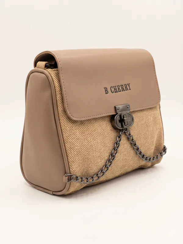 Peach_Canvas_Faux_Leather_Chain_Detail_Sling_Bag_For_Women