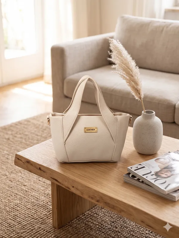 Cream_Faux_Leather_Structured_Handbag_For_Women